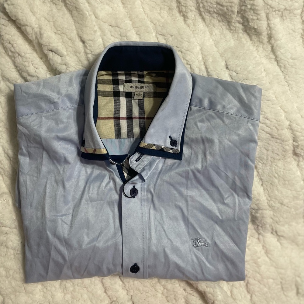Burberry Sky Blue Shirt with Check Collar